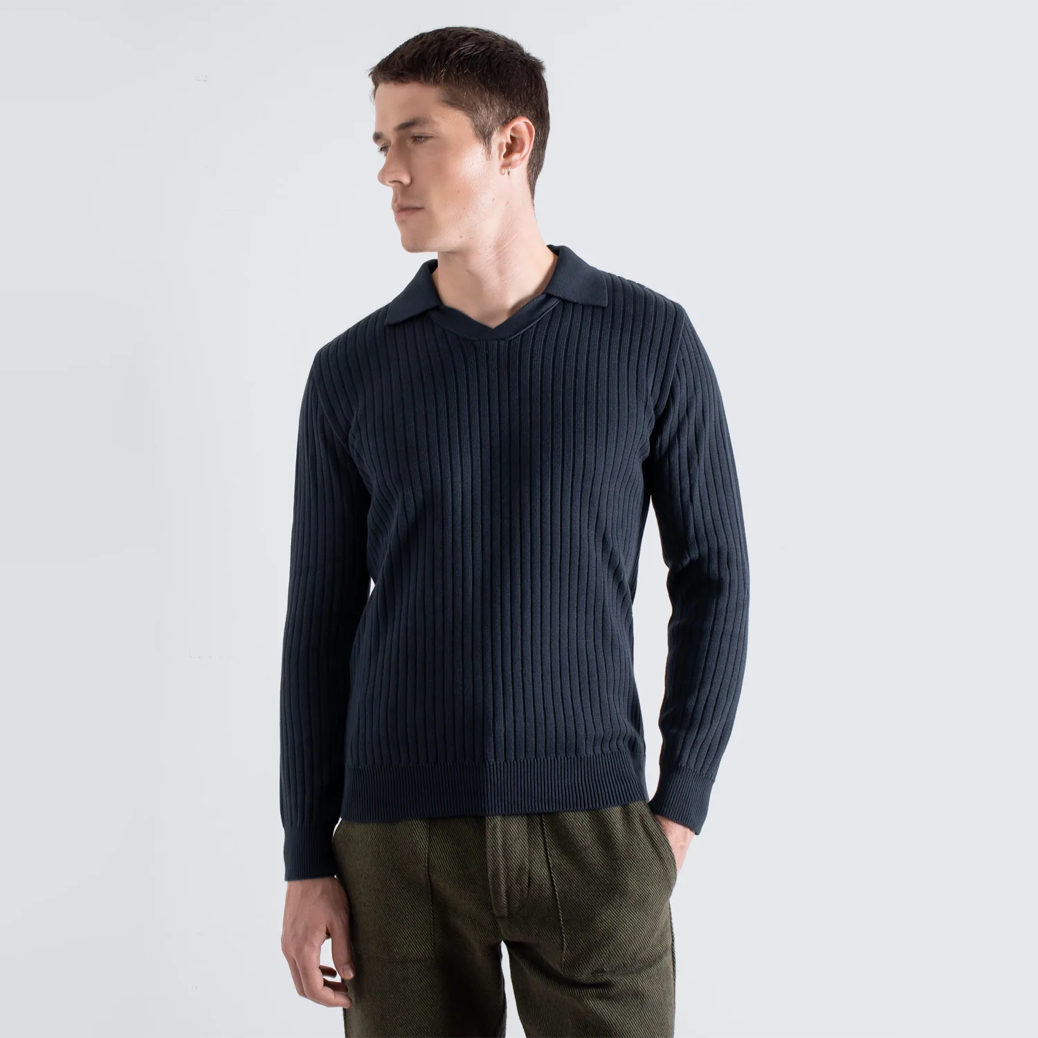 Clifford Knit Polo - Navy Ribbed - Image 3