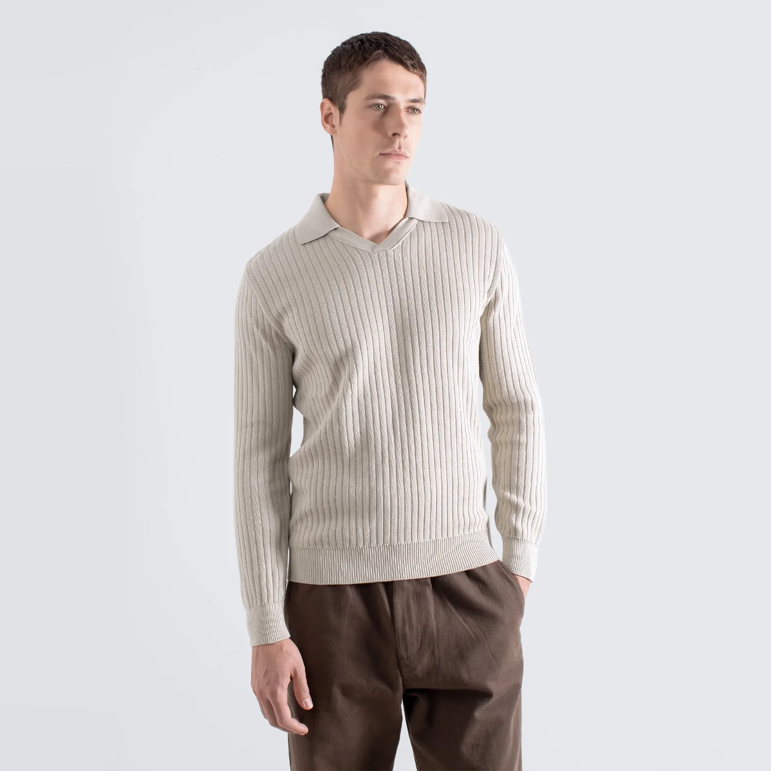 Clifford Knit Polo - Sand Ribbed - Image 3