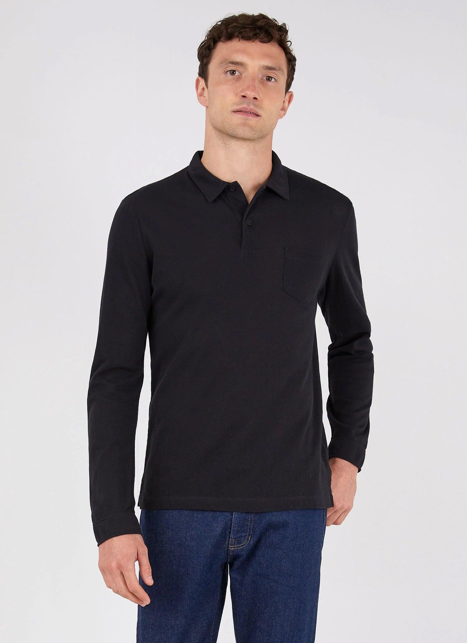 Long Sleeve Riviera Polo Shirt - Black - Image 3