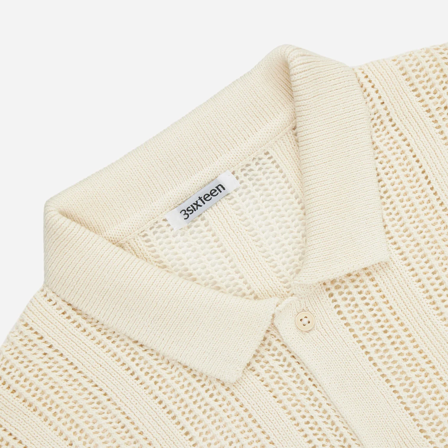 Short Sleeve Knit Shirt - Ecru Mesh Stripe - Image 3