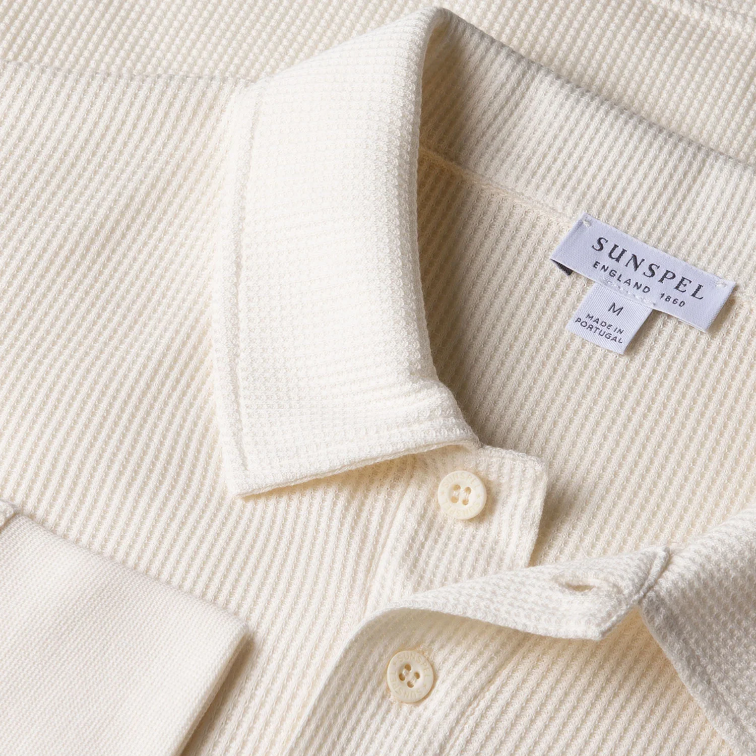 Long Sleeve Waffle Polo Shirt - Ecru - Image 4